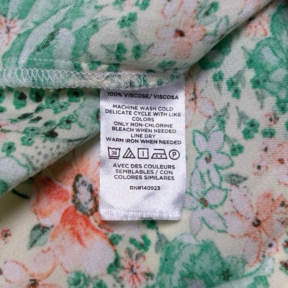 Loft Floral Crepe Utility Shirt Boho Balloon Sleeve Western Green Lavender SZ M - Picture 5 of 5